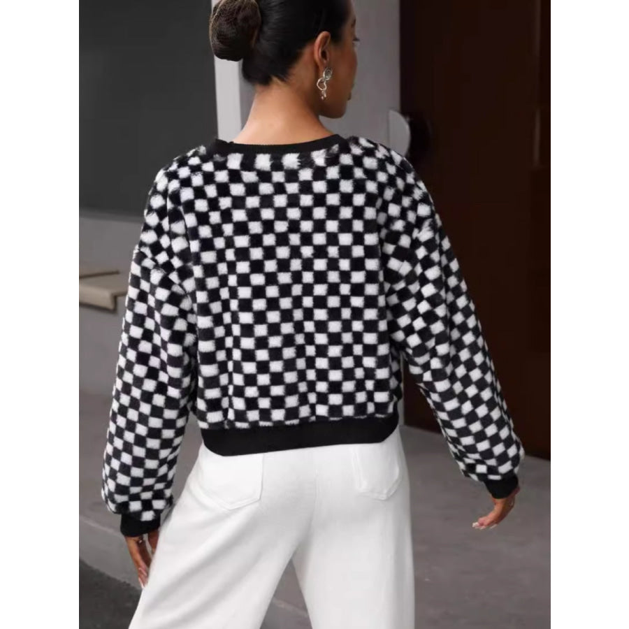 Plaid Round Neck Long Sleeve Sweatshirt Apparel and Accessories