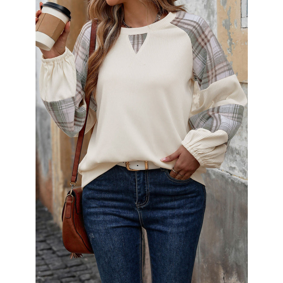 Plaid Round Neck Long Sleeve Sweatshirt Apparel and Accessories