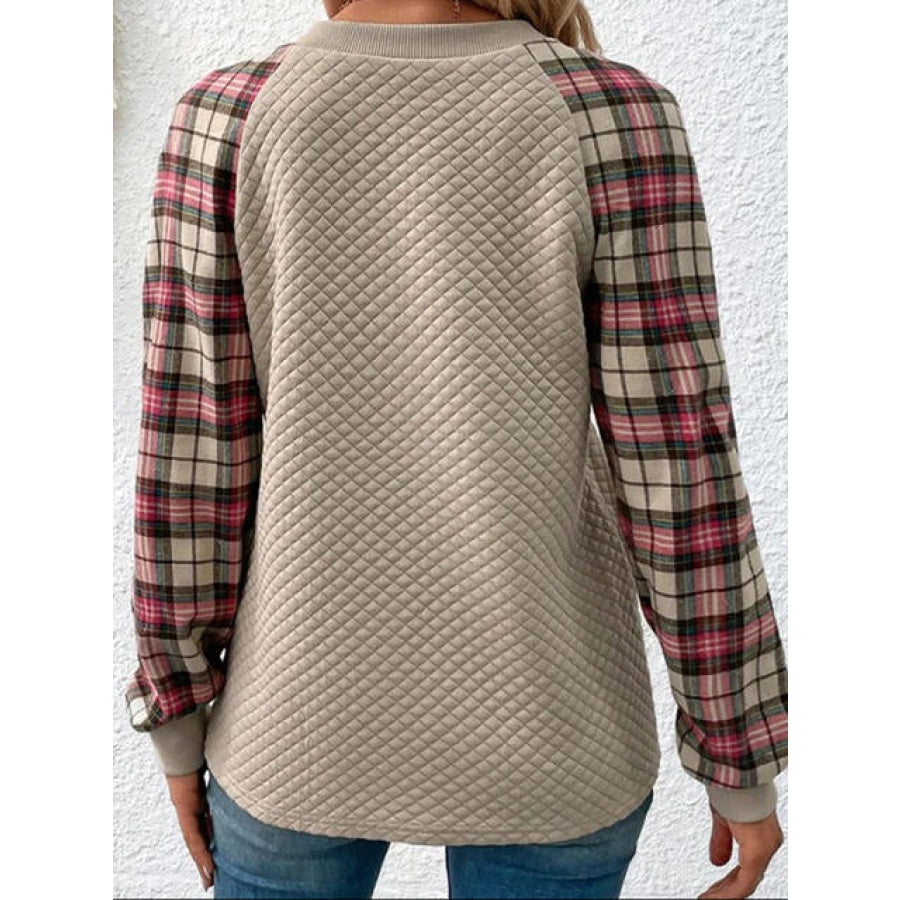 Plaid Round Neck Sweatshirt Clothing