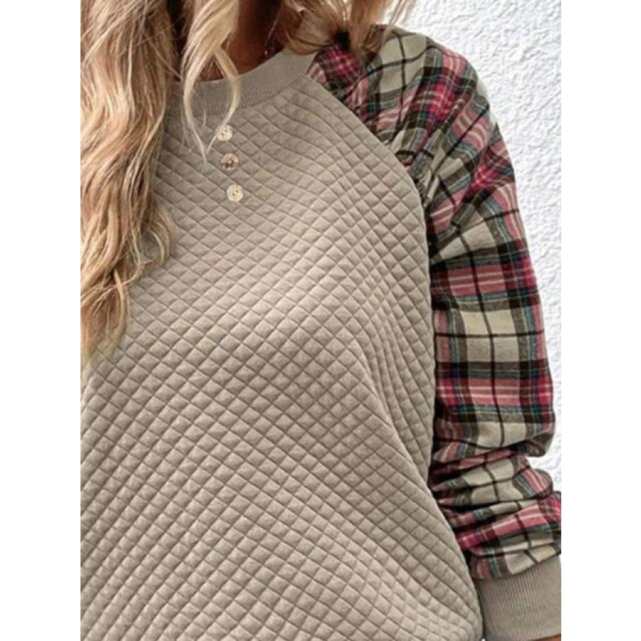 Plaid Round Neck Sweatshirt Clothing