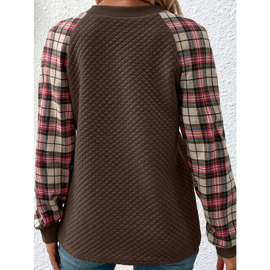 Plaid Round Neck Sweatshirt Clothing