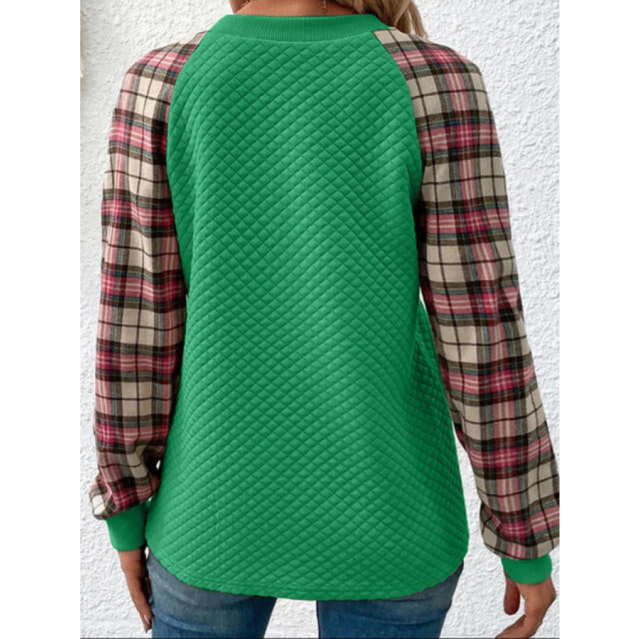 Plaid Round Neck Sweatshirt Clothing