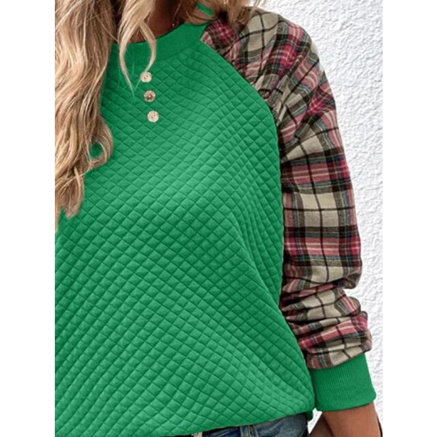 Plaid Round Neck Sweatshirt Clothing