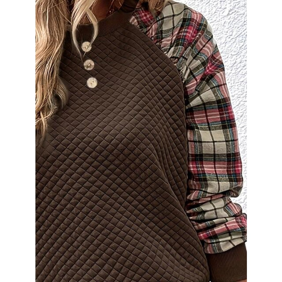 Plaid Round Neck Sweatshirt Clothing