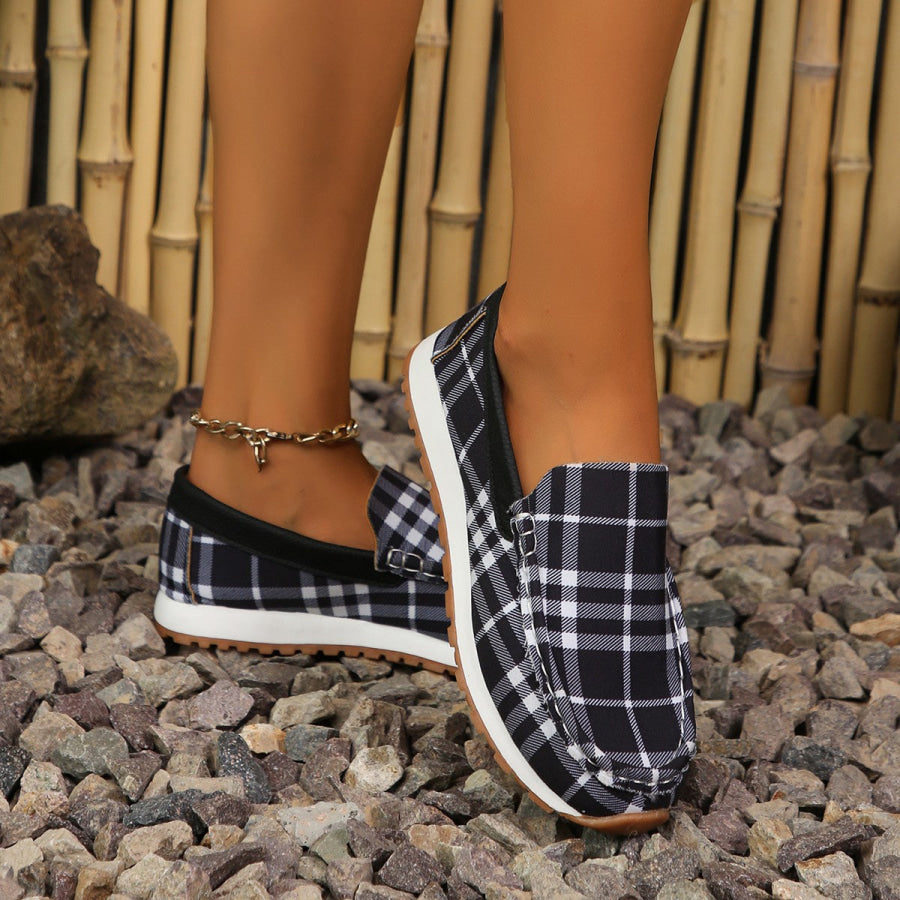 Plaid Round Toe Slip-Ons Apparel and Accessories