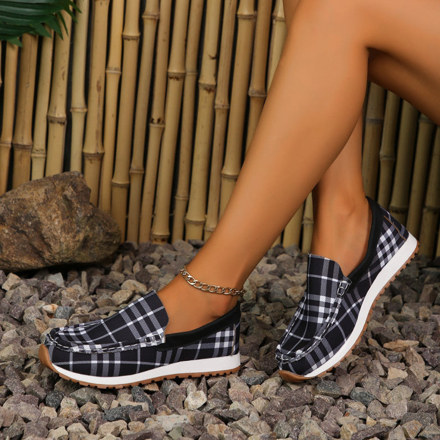 Plaid Round Toe Slip-Ons Apparel and Accessories