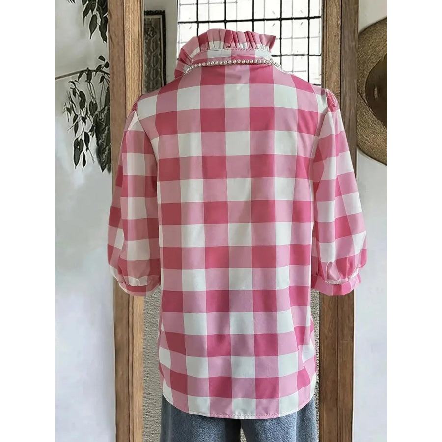 Plaid Ruffle Collar Blouse Apparel and Accessories