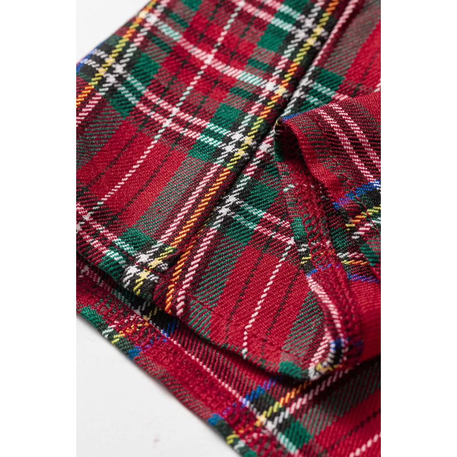Plaid Ruffle Cuff Button Front Pocket Mini Dress Apparel and Accessories