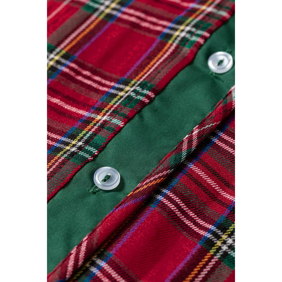 Plaid Ruffle Cuff Button Front Pocket Mini Dress Apparel and Accessories