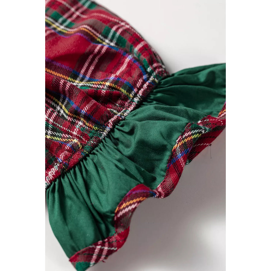 Plaid Ruffle Cuff Button Front Pocket Mini Dress Apparel and Accessories