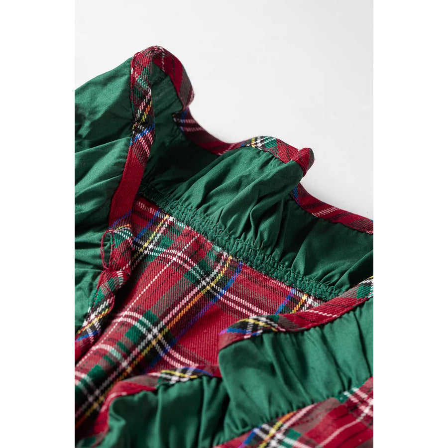 Plaid Ruffle Cuff Button Front Pocket Mini Dress Apparel and Accessories