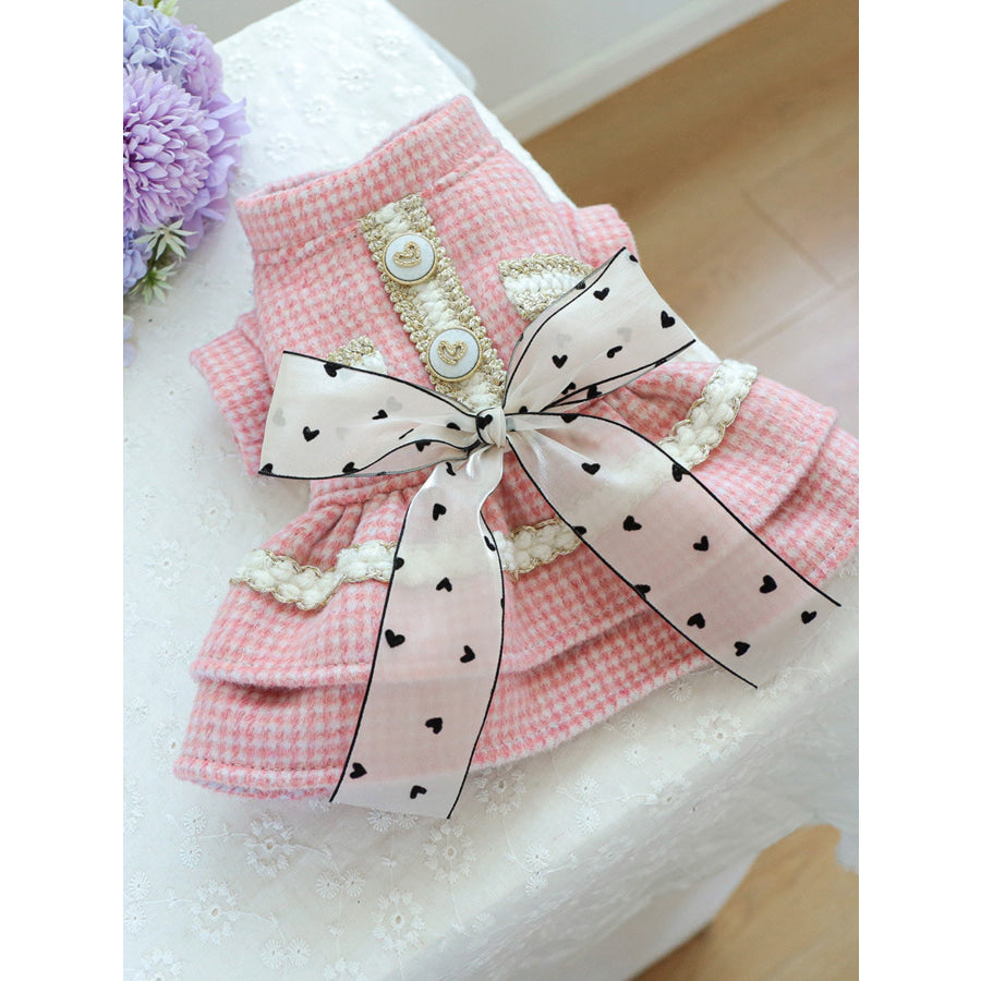 Plaid Ruffle Pet Dress with Bow Apparel and Accessories