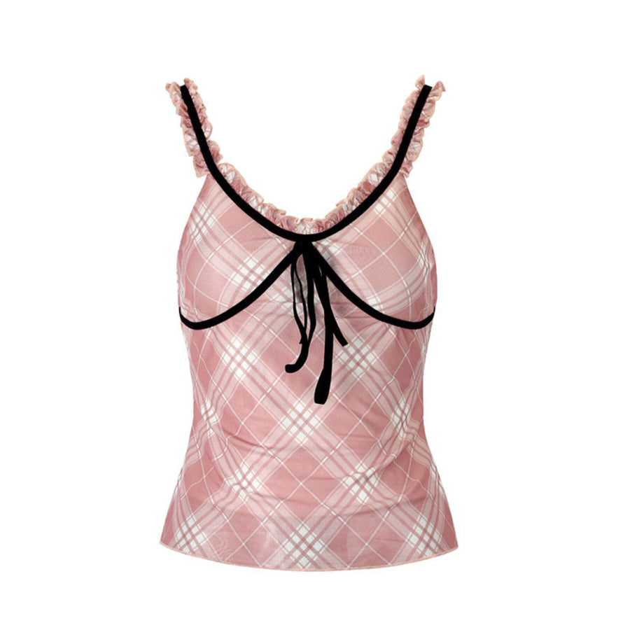 Plaid Ruffle Trim Cami Apparel and Accessories