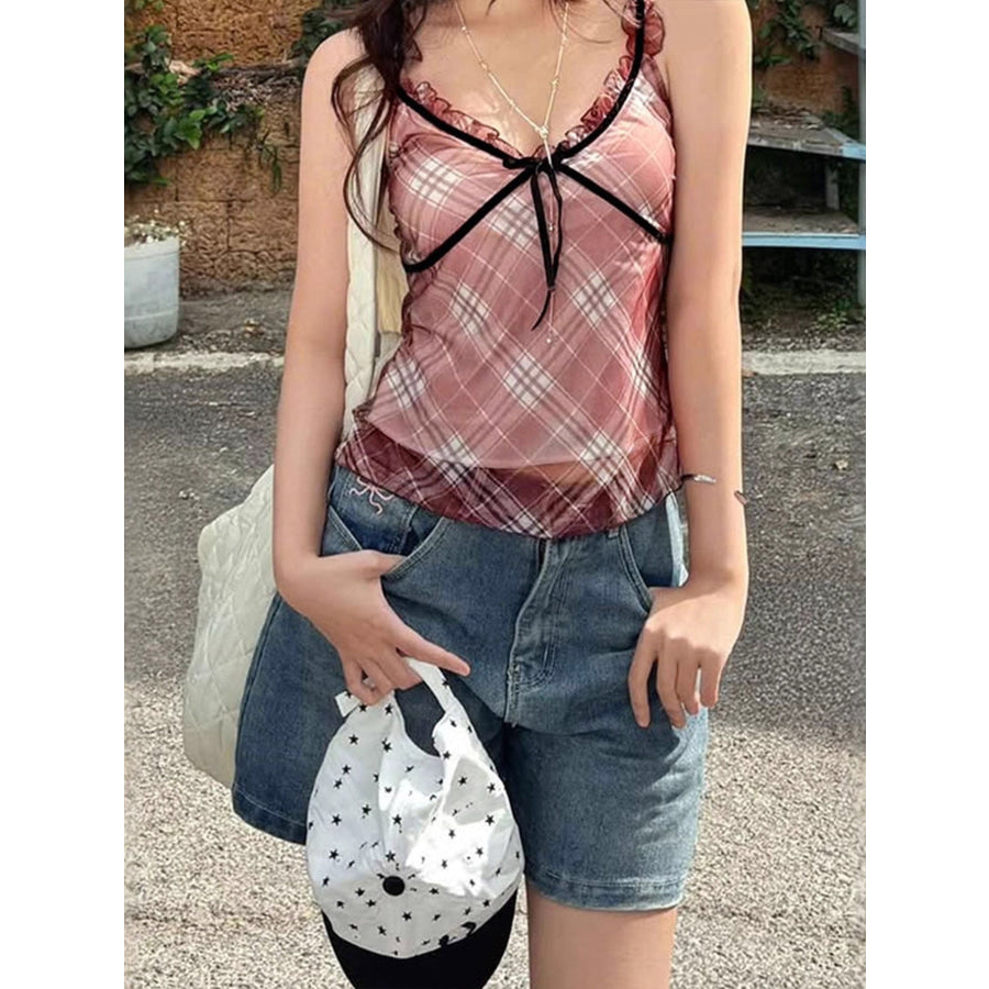 Plaid Ruffle Trim Cami Apparel and Accessories