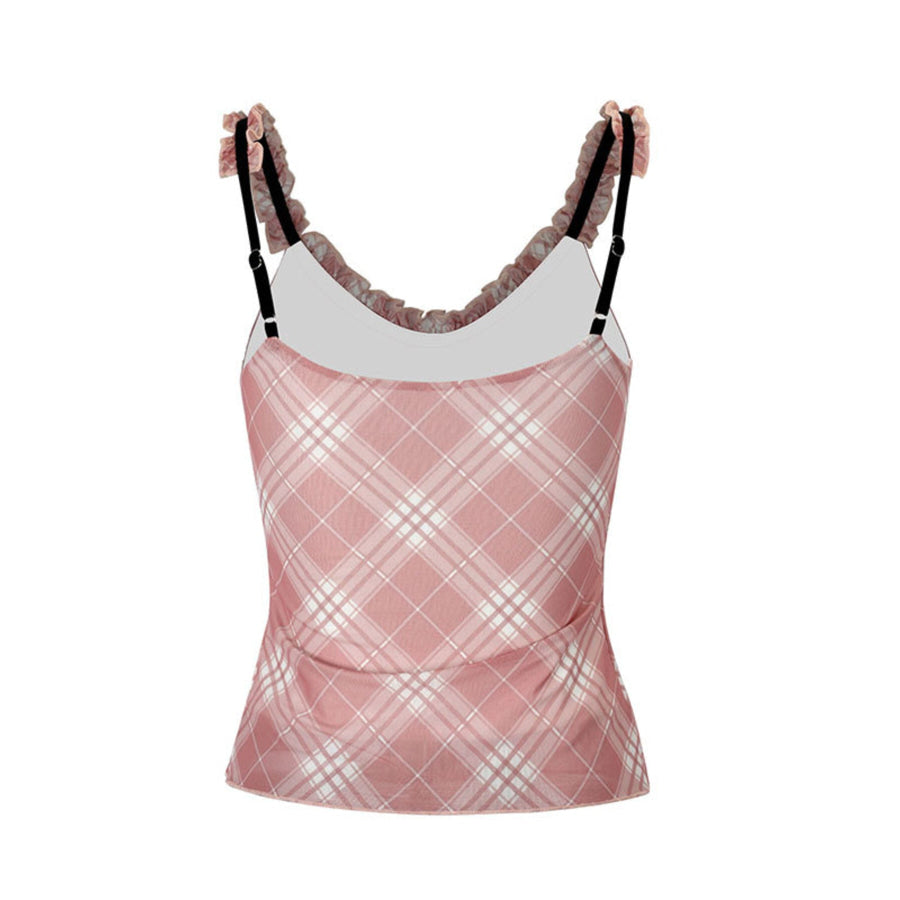 Plaid Ruffle Trim Cami Apparel and Accessories