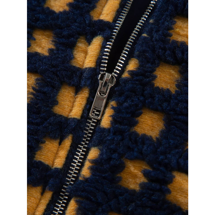 Plaid Sherpa Fleece Zip Up Jacket Apparel and Accessories