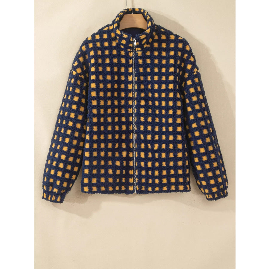 Plaid Sherpa Fleece Zip Up Jacket Apparel and Accessories