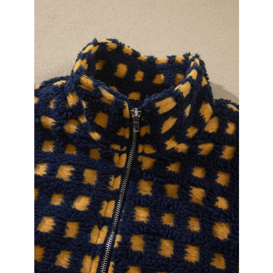 Plaid Sherpa Fleece Zip Up Jacket Apparel and Accessories