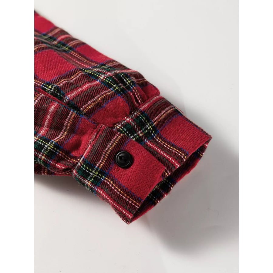 Plaid Shirt Collar Half Button Ruffle Hem Long Sleeve Mini Dress Apparel and Accessories