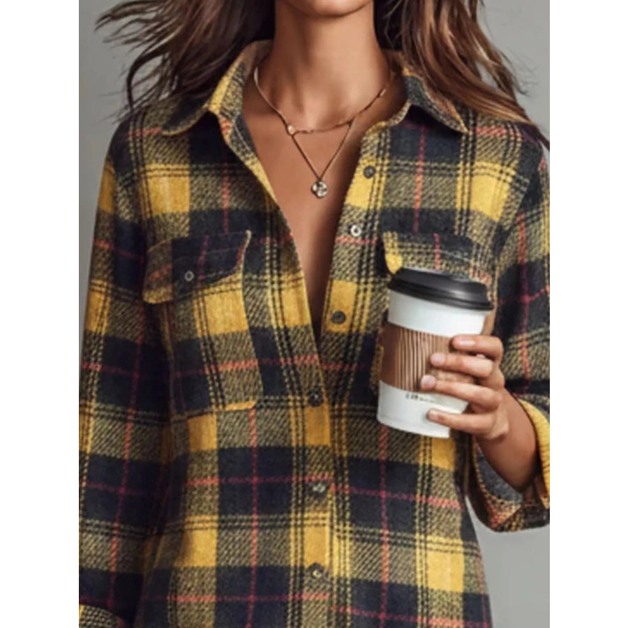 Plaid Shirt Dress with Side Slit Apparel and Accessories