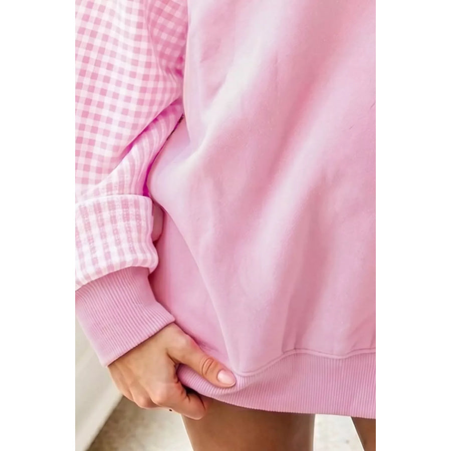 Plaid Sleeve Colorblock Loose Tunic Sweatshirt Apparel and Accessories