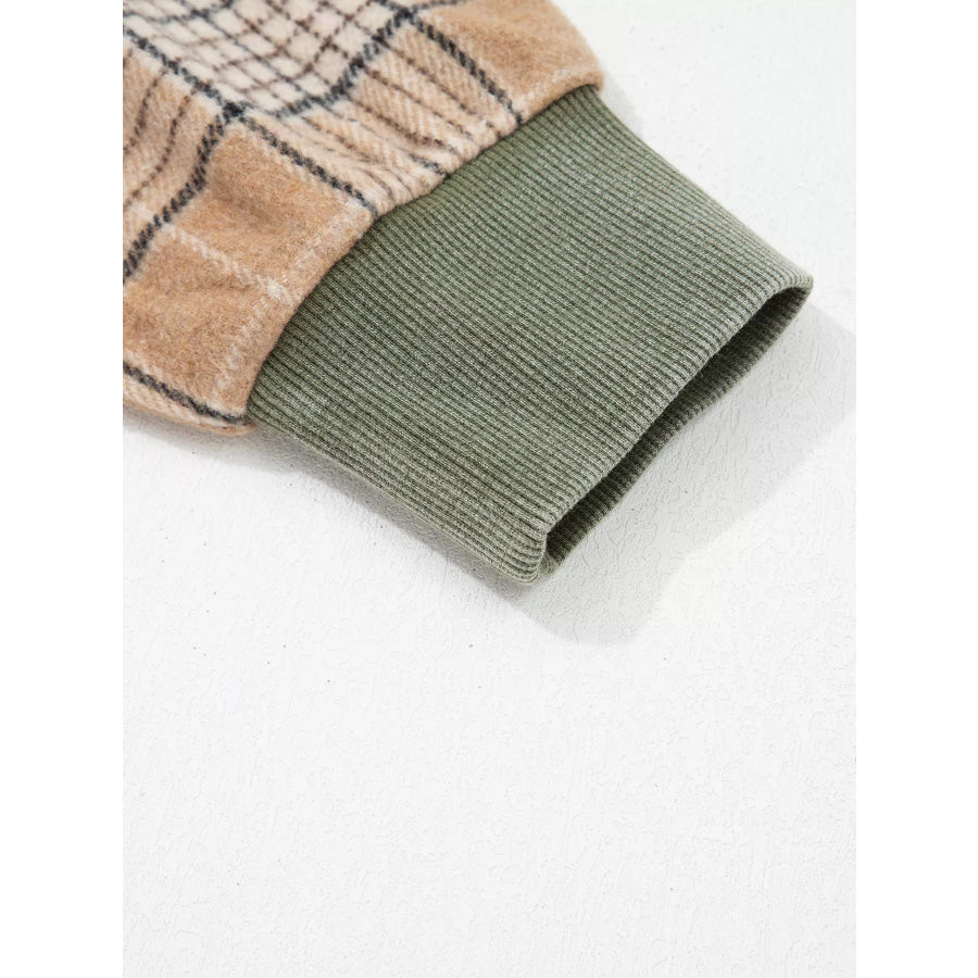 Plaid Sleeve Drawstring Pocket Hoodie Apparel and Accessories