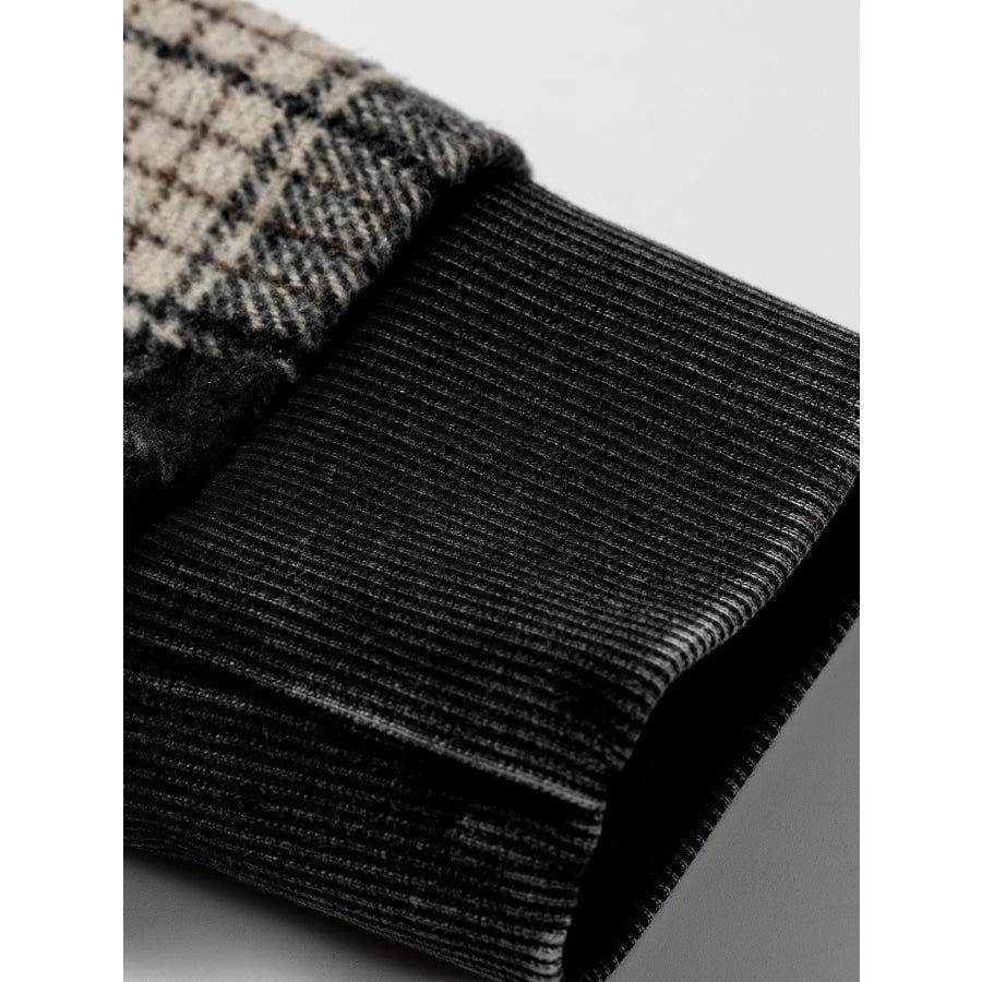 Plaid Sleeve Drawstring Pocket Hoodie Apparel and Accessories