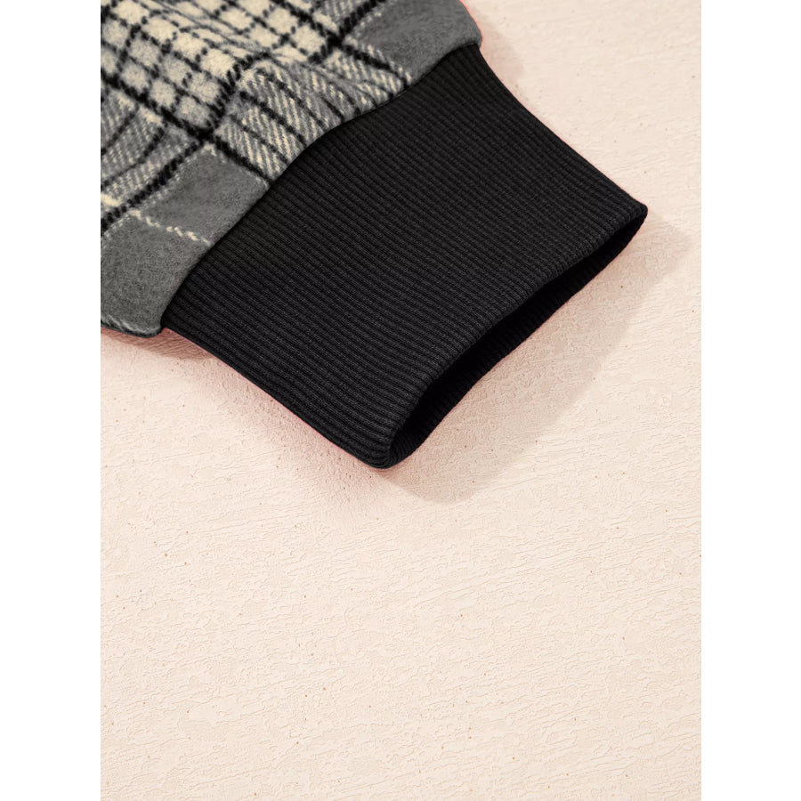 Plaid Sleeve Drawstring Pocket Hoodie Apparel and Accessories