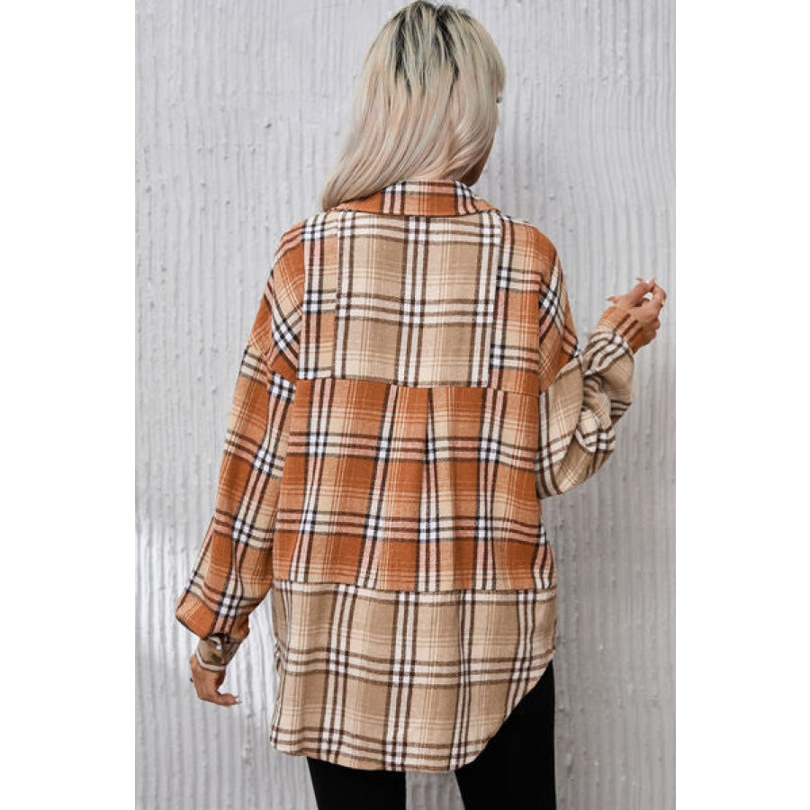 Plaid Snap Down Collared Neck Jacket Plaid / M Clothing