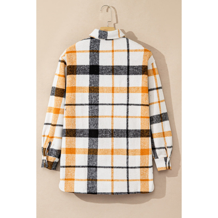 Plaid Snap Down Collared Neck Shacket Apparel and Accessories