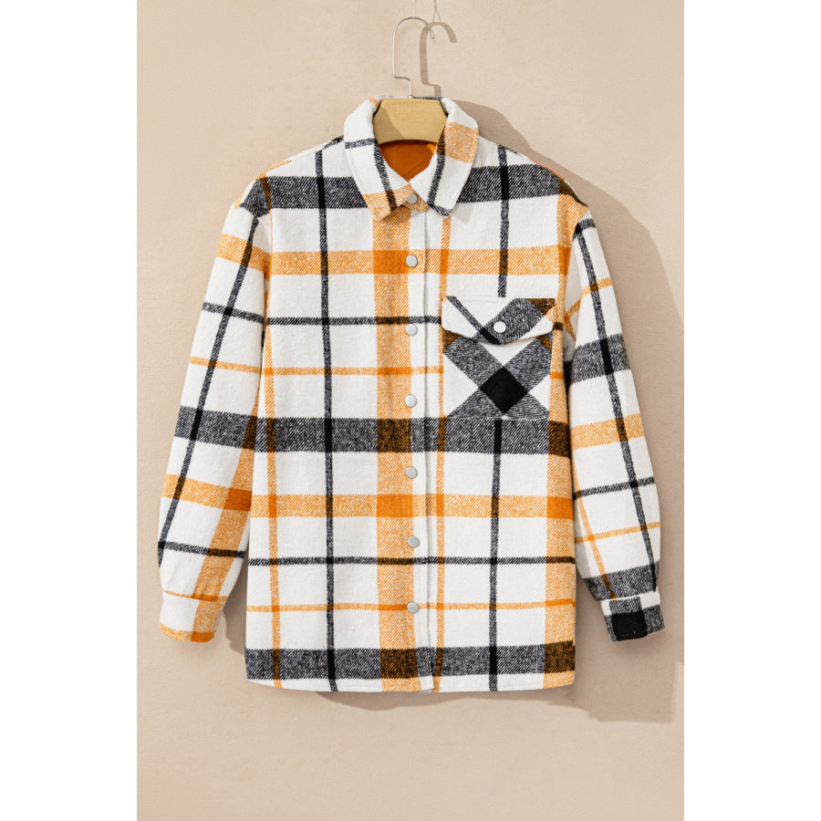 Plaid Snap Down Collared Neck Shacket Apparel and Accessories