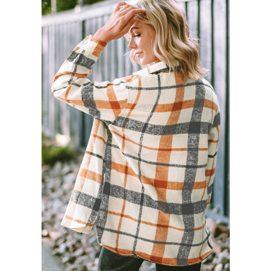 Plaid Snap Down Collared Neck Shacket Apparel and Accessories