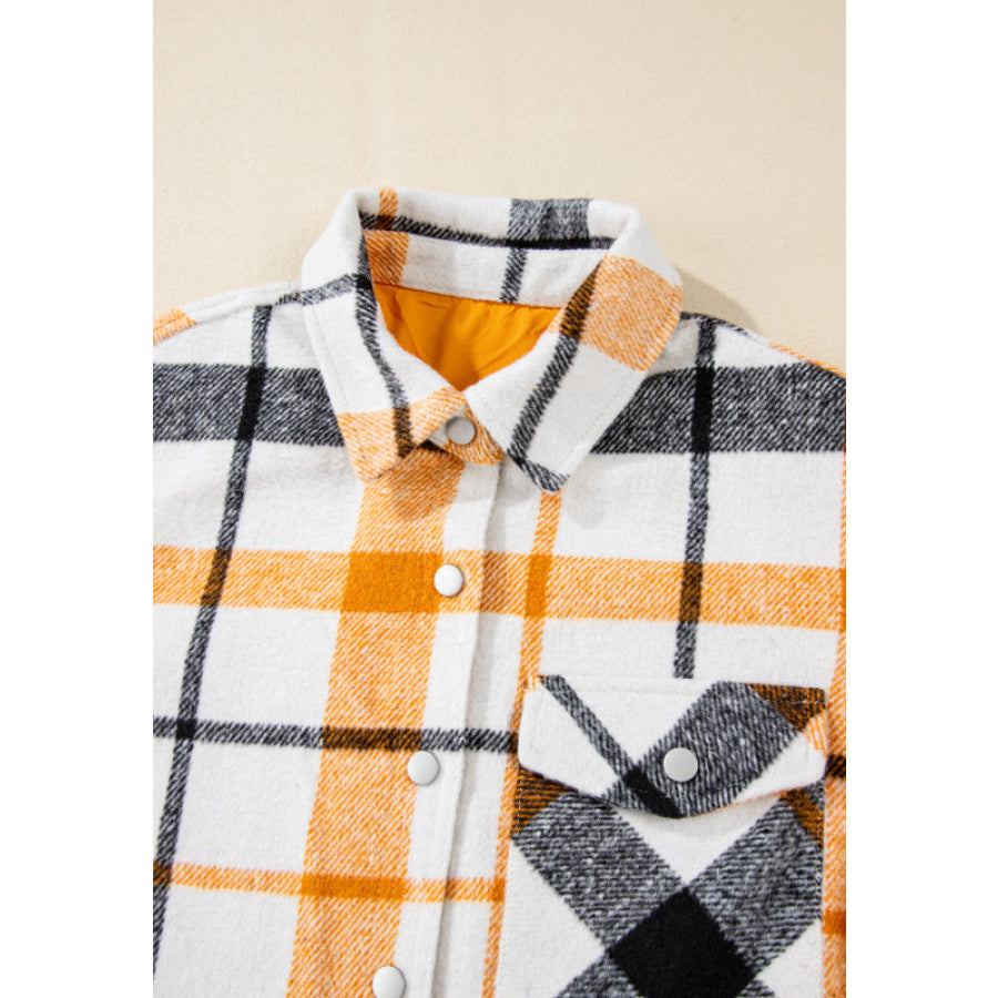 Plaid Snap Down Collared Neck Shacket Apparel and Accessories