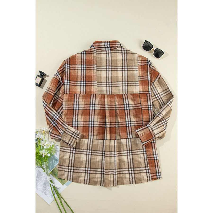 Plaid Snap Down Dropped Shoulder Shacket Apparel and Accessories