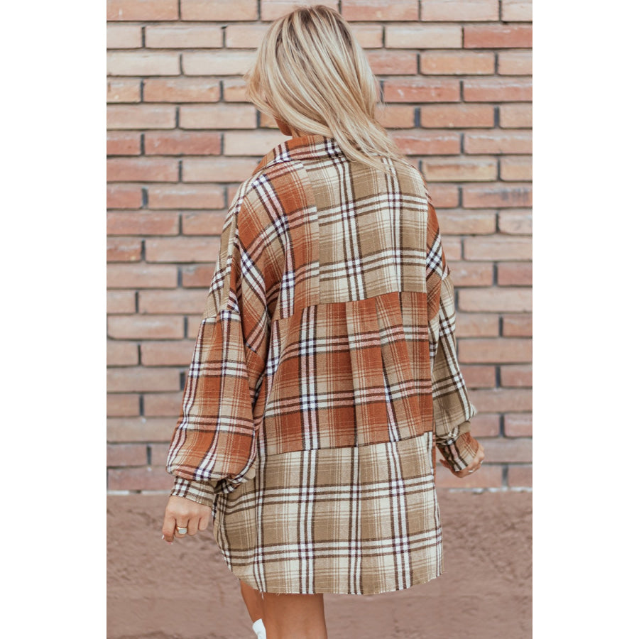 Plaid Snap Down Dropped Shoulder Shacket Apparel and Accessories