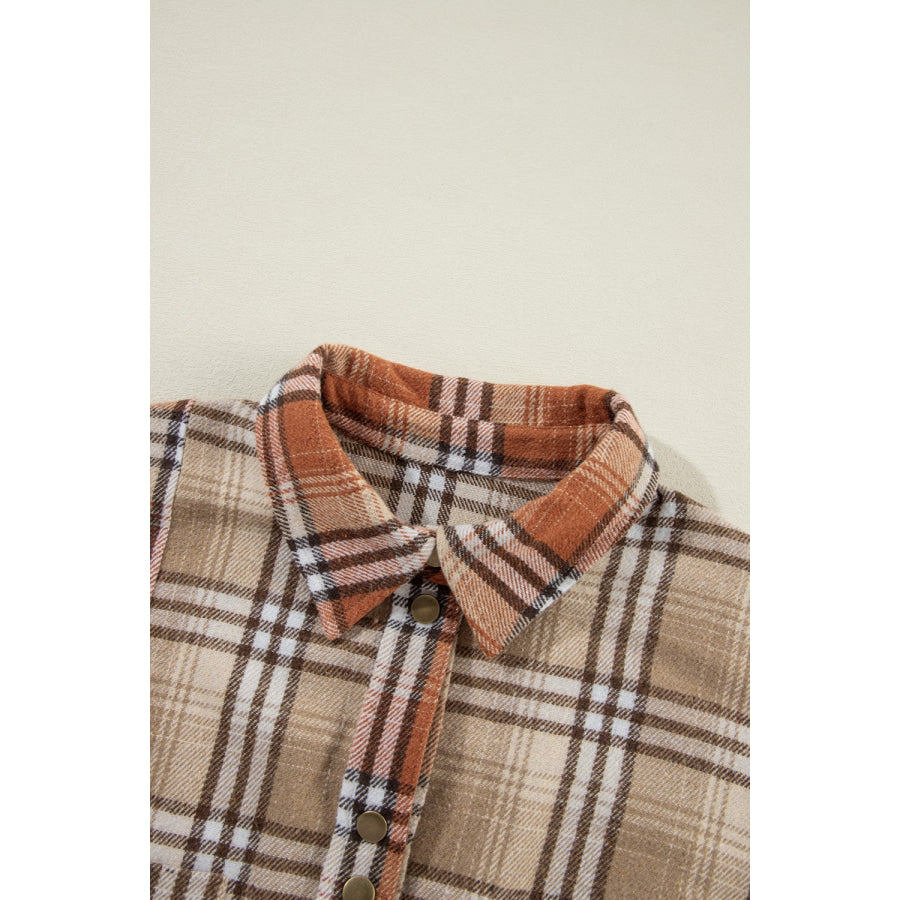 Plaid Snap Down Dropped Shoulder Shacket Apparel and Accessories