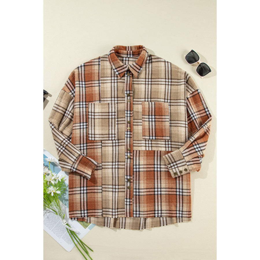 Plaid Snap Down Dropped Shoulder Shacket Apparel and Accessories