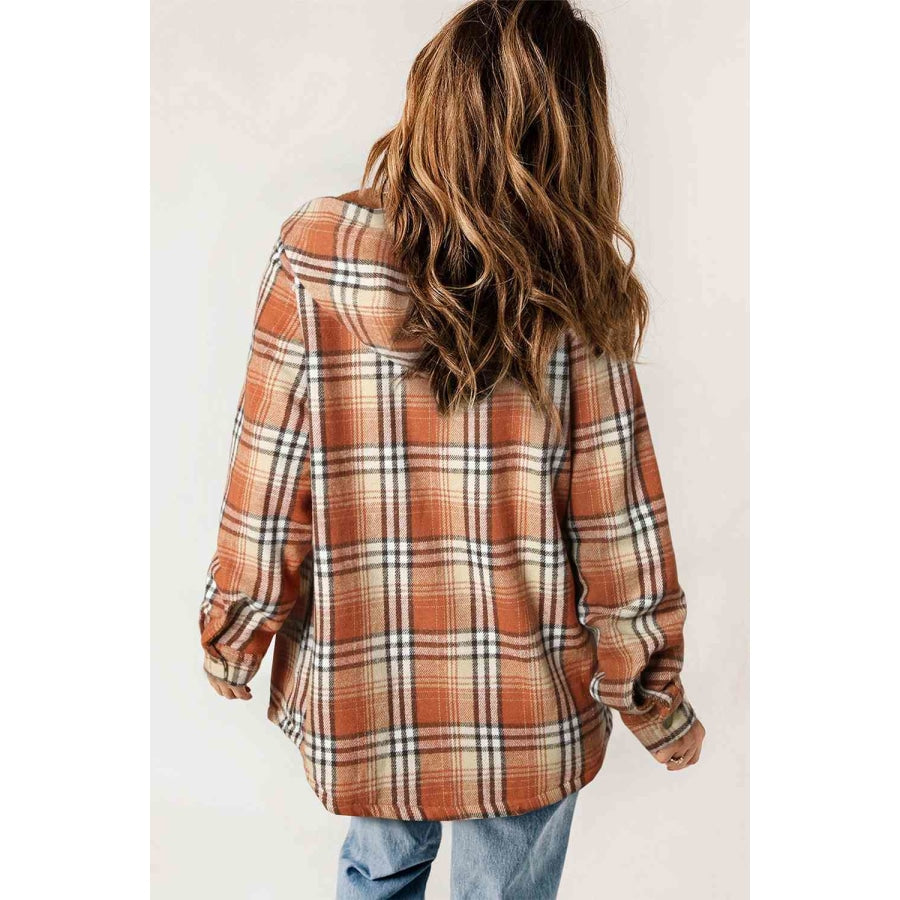 Plaid Snap Down Hooded Jacket Clothing