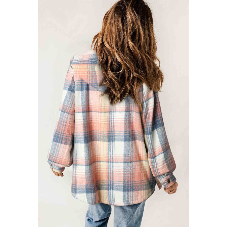 Plaid Snap Down Hooded Jacket Clothing