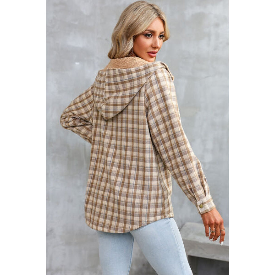 Plaid Snap Down Hooded Jacket Clothing