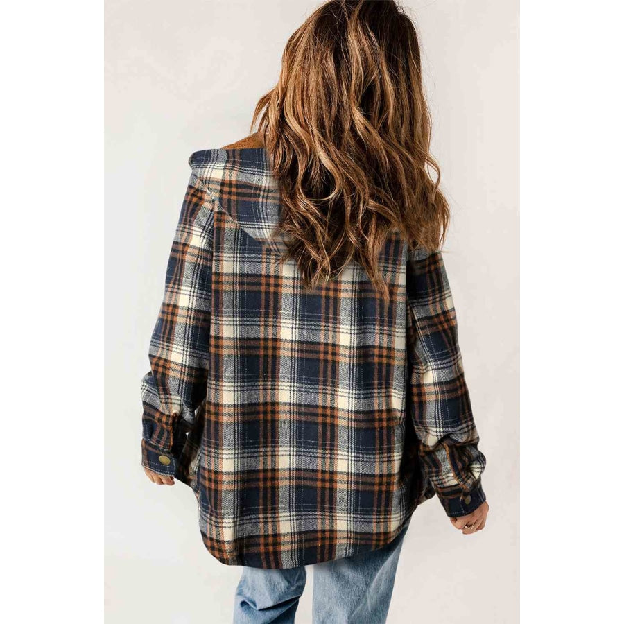 Plaid Snap Down Hooded Jacket Clothing