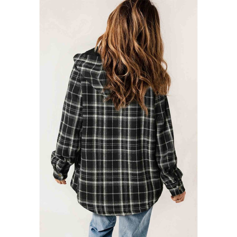 Plaid Snap Down Hooded Jacket Clothing