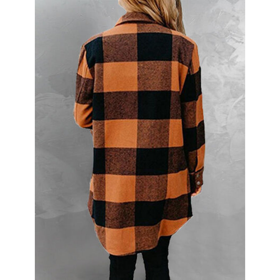 Plaid Snap Down Long Sleeve Jacket Apparel and Accessories