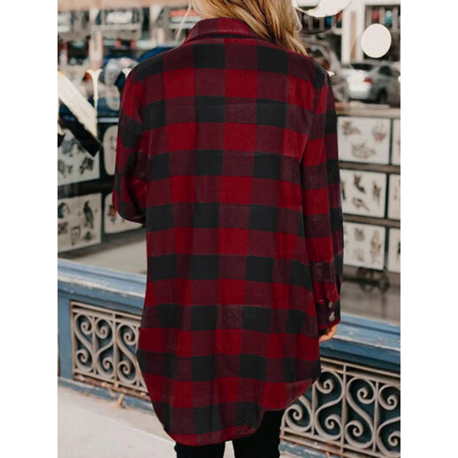 Plaid Snap Down Long Sleeve Jacket Apparel and Accessories