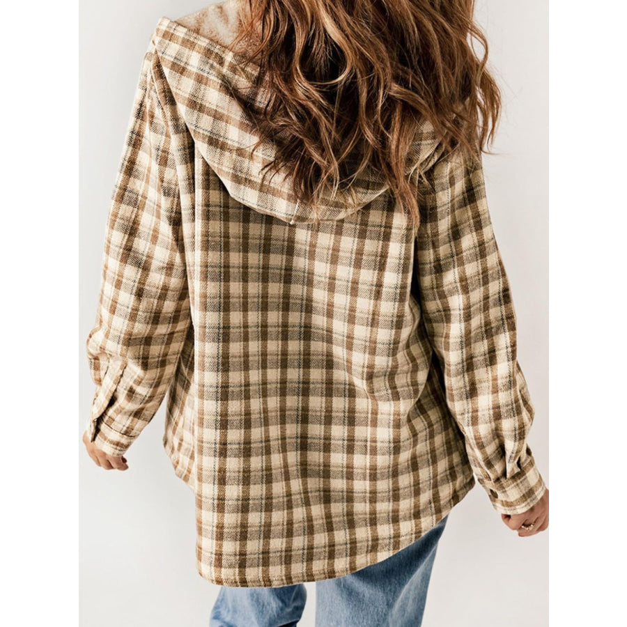 Plaid Snap Down Plush Hooded Jacket Apparel and Accessories