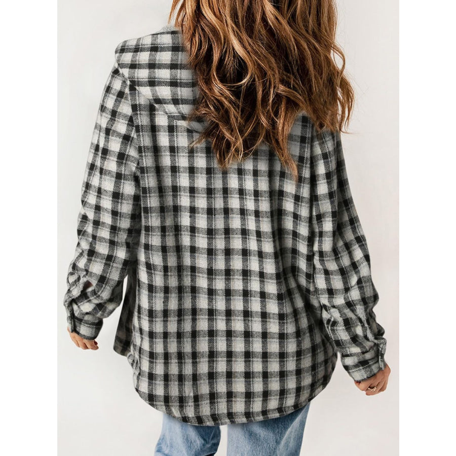 Plaid Snap Down Plush Hooded Jacket Apparel and Accessories