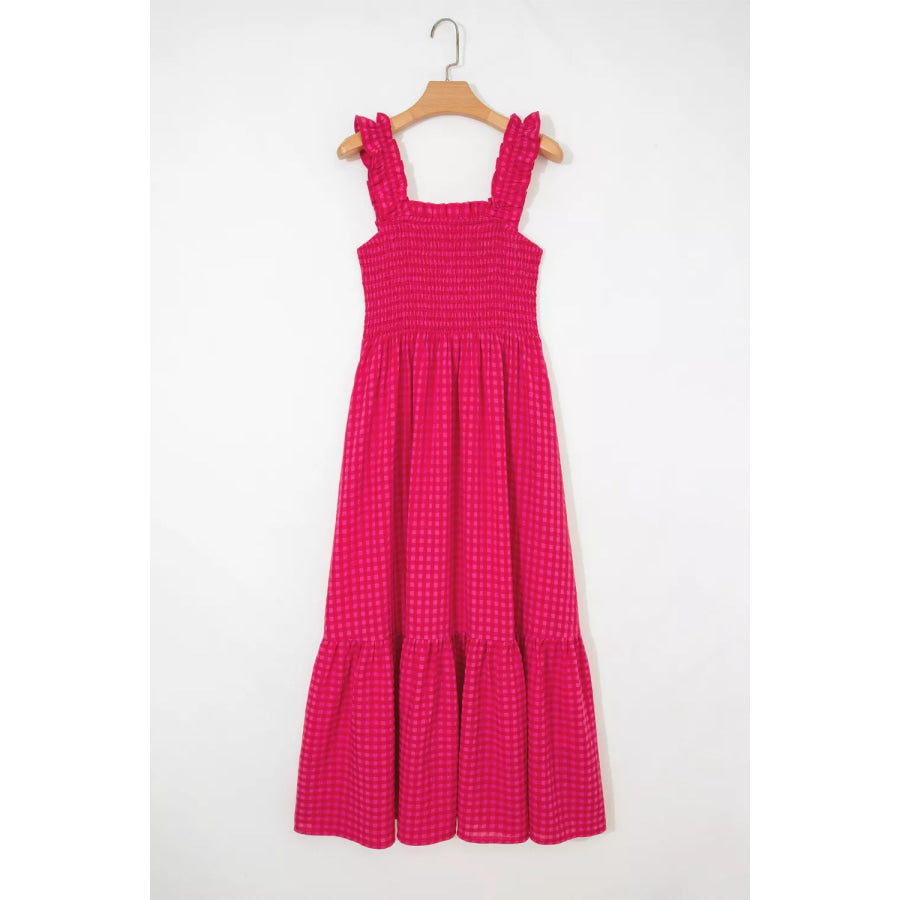 Plaid Square Neck Fit-and-flared Vacation Sundress Apparel and Accessories