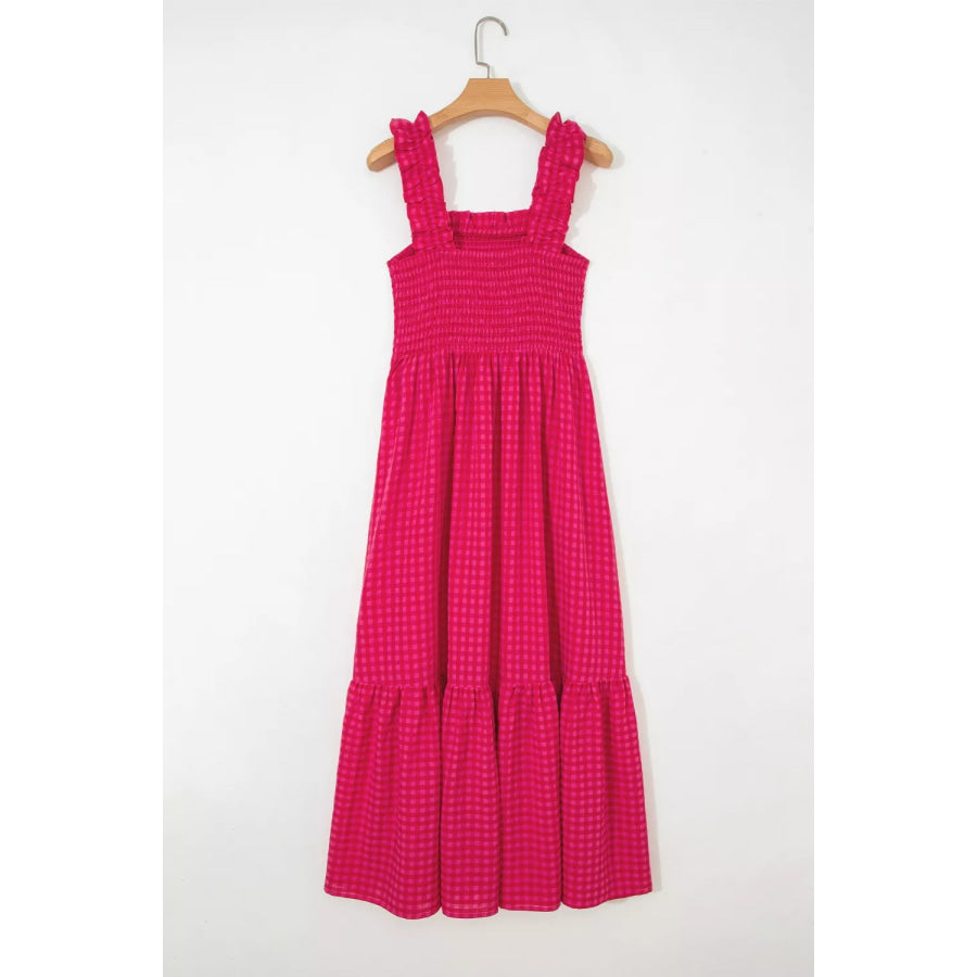 Plaid Square Neck Fit-and-flared Vacation Sundress Apparel and Accessories
