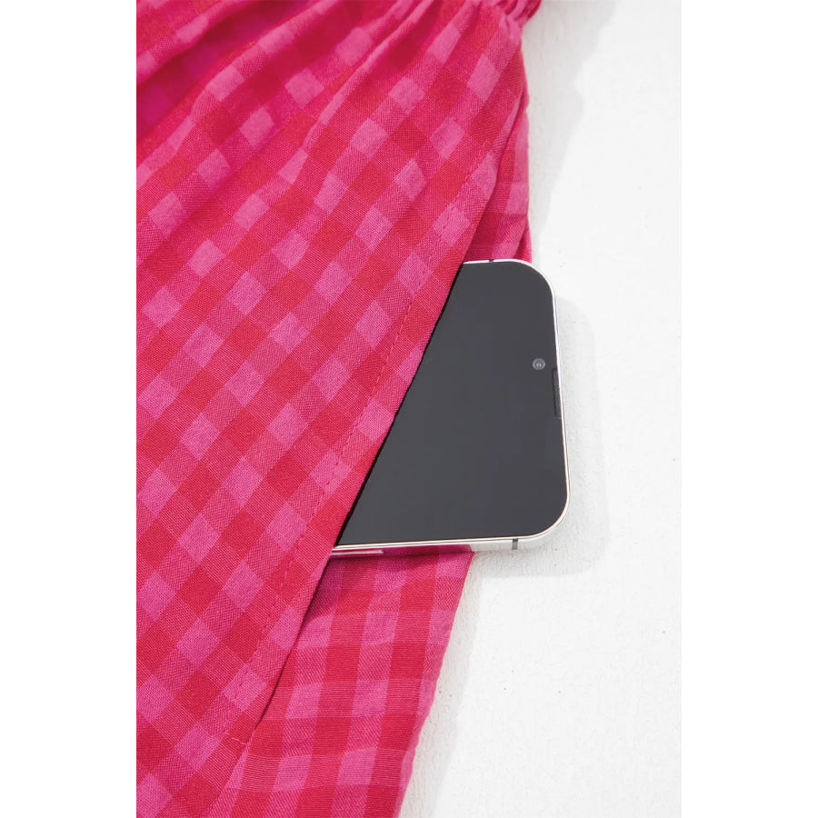 Plaid Square Neck Fit-and-flared Vacation Sundress Apparel and Accessories