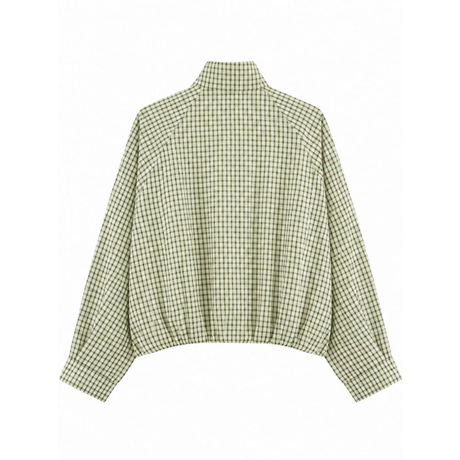 Plaid Stand-Collar Cropped Jacket Apparel and Accessories